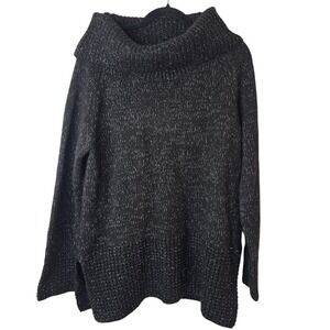 DKNY Black Speckled Knit Cowl Neck Long Sleeve Pullover Sweater